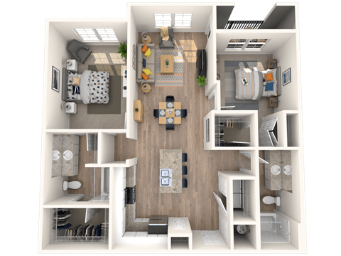 Floor plan for 2 beds, 2 baths, 1111 sqft